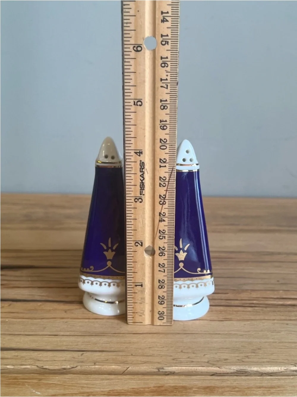 Blue and Gold Ceramic Salt & Pepper Shakers-Vintage